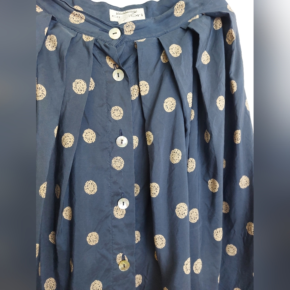 Vintage Apriori Escada Blue Gold Polka Dot Silk Skirt - Mother Of Pearls - Small - Picture 2 of 8